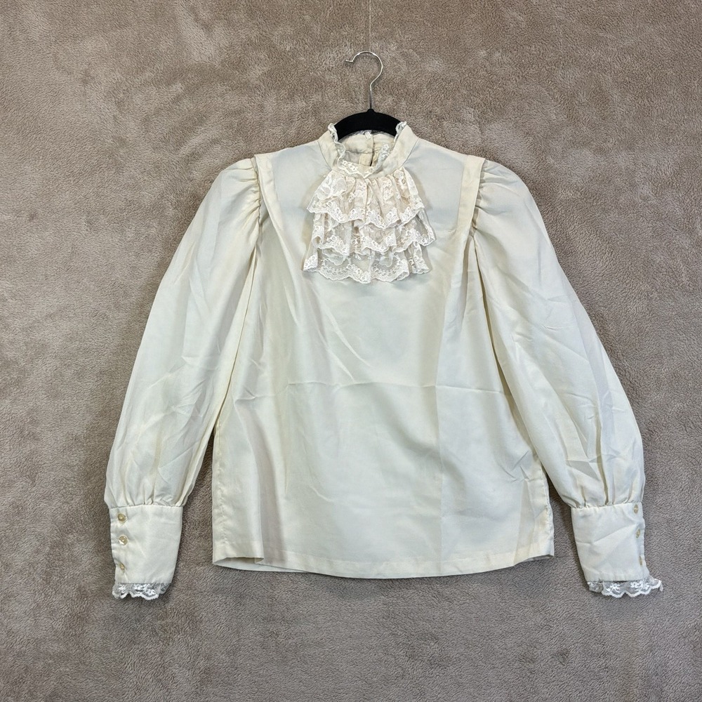 VTG Handmade Victorian Shirt S High Neck Lace COS Play Renaissance EUC